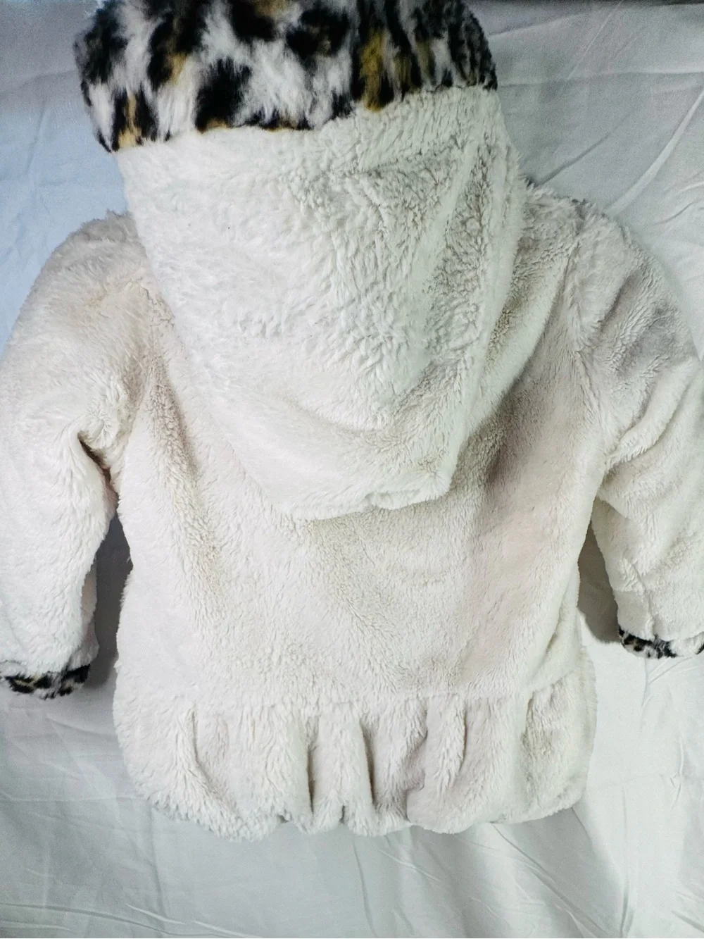 Rothschild Cream Faux Fur Jacket with Leopard Trim